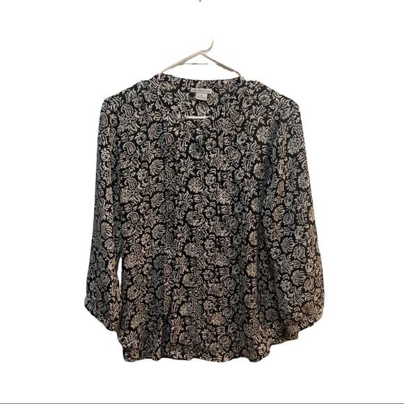 Liz Claiborne black and white floral patterned lightweight blouse in Sz M. NWOT - Picture 1 of 6